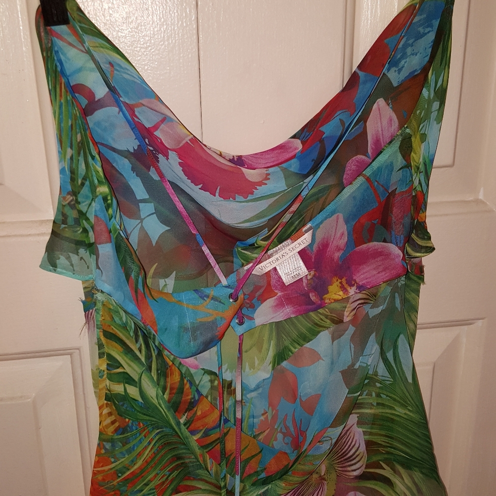 RARE VS Victoria's Secret Tropical Hawaiian Sheer Floral Cover-up Maxi Dress - Picture 4 of 6